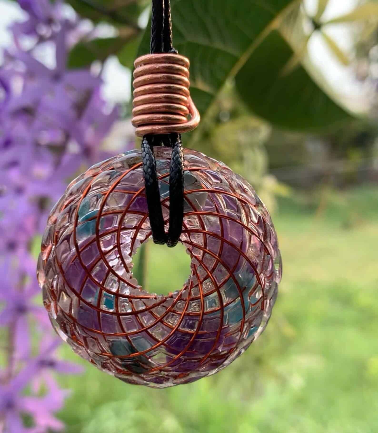 Rodin Coil Torus Pendant – Amethyst, Blue Apatite Orgonite Necklace